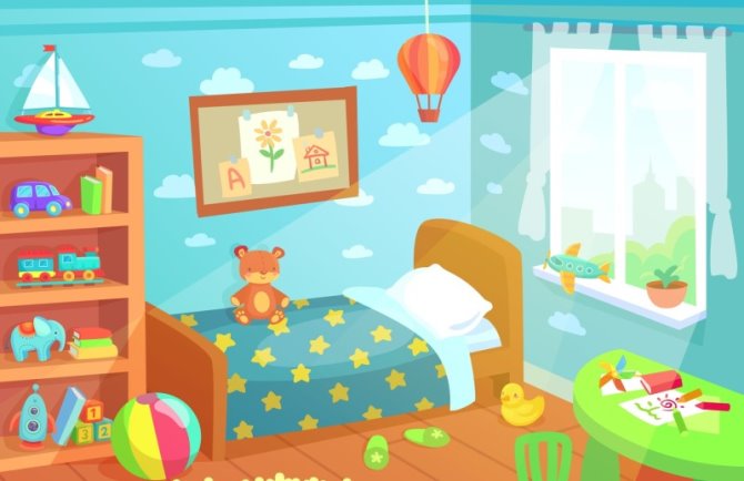 Cartoon kids bedroom interior. Home childrens room with kid bed, child By  Tartila | TheHungryJPEG.com